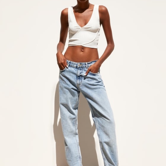 Zara Ribbed White Cropped Top L  711/T - Picture 5 of 6